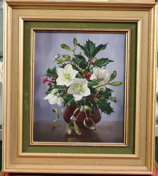Albert Williams (1922-2010) Christmas Roses and Mistletoe 12 x 10in.